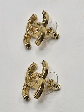 #174 - CHANEL B24K Rhinestone Coco Mark Earrings, Gold