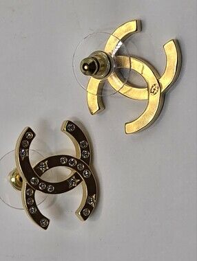 #174 - CHANEL B24K Rhinestone Coco Mark Earrings, Gold