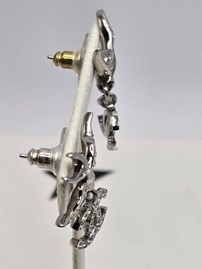 #175 - CHANEL Coco Mark Strass Bird Earrings Silver Tone Metal ABF759, C25S