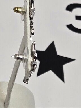 #175 - CHANEL Coco Mark Strass Bird Earrings Silver Tone Metal ABF759, C25S