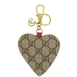 Gucci 453179 GG Supreme Heart Bag Charm Cotton Beige Keychain 0737GUCCI