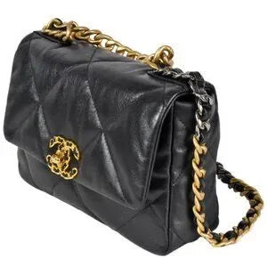 CHANEL 19 Handbag Shoulder Bag AS1160 Black Gold - Medium