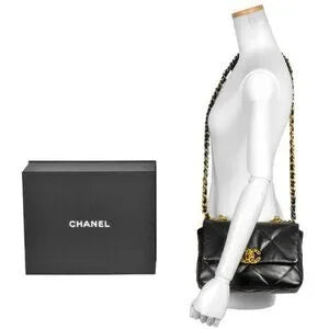 CHANEL 19 Handbag Shoulder Bag AS1160 Black Gold - Medium