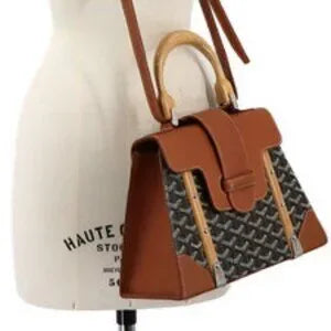 Goyard Saigon PM 2-way hand/shoulder Bag - PVC, leather, wood, black/brown Herringbone
