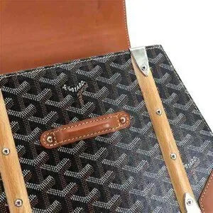 Goyard Saigon PM 2-way hand/shoulder Bag - PVC, leather, wood, black/brown Herringbone
