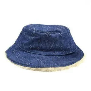 LOUIS VUITTON Louis Vuitton Bonnet Shearling Denim Hat Blue M77127 - Large