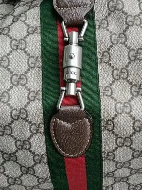 Gucci Beige/Gray Monogram Travel Tote with Green & Red Web Stripe