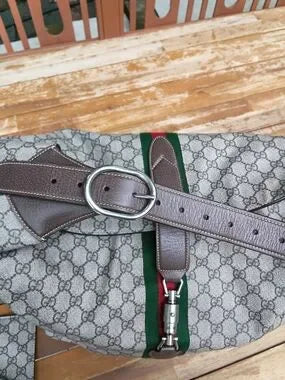 Gucci Beige/Gray Monogram Travel Tote with Green & Red Web Stripe