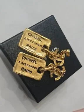 146 - Chanel earrings TAG EARRINGS , Coco Mark, GP plated, gold - CLIP