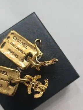146 - Chanel earrings TAG EARRINGS , Coco Mark, GP plated, gold - CLIP