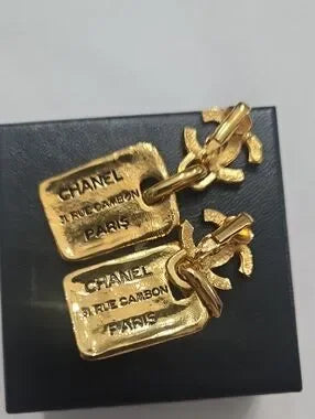 146 - Chanel earrings TAG EARRINGS , Coco Mark, GP plated, gold - CLIP
