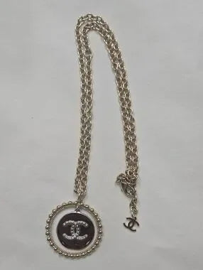 #145 CHANEL Coco Mark Necklace Jewelry GP (Gold Plated) Women's Gold and Silver