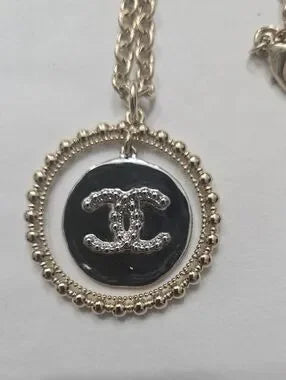 #145 CHANEL Coco Mark Necklace Jewelry GP (Gold Plated) Women's Gold and Silver