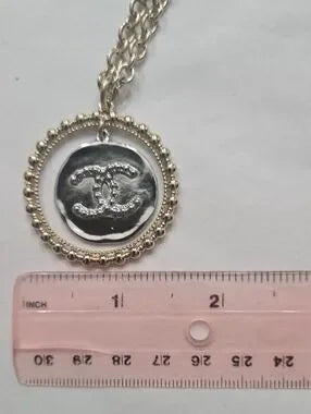 #145 CHANEL Coco Mark Necklace Jewelry GP (Gold Plated) Women's Gold and Silver