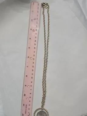 #145 CHANEL Coco Mark Necklace Jewelry GP (Gold Plated) Women's Gold and Silver