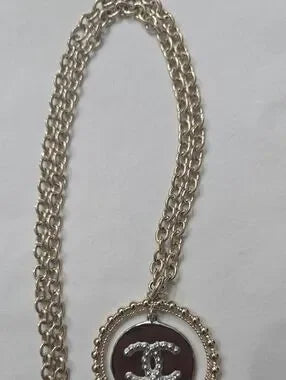 #145 CHANEL Coco Mark Necklace Jewelry GP (Gold Plated) Women's Gold and Silver