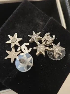 #147 CHANEL Star CC Earrings Silver, 2016 pierced - AUTHENTIC CHANEL