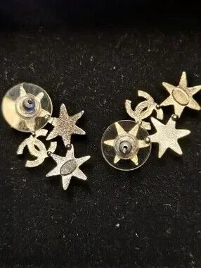 #147 CHANEL Star CC Earrings Silver, 2016 pierced - AUTHENTIC CHANEL