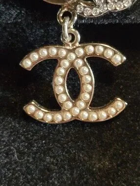 #148 - Chanel Triple CC Crystal/Pearl Earrings Light Gold/Silver 21B- AUTHENTIC