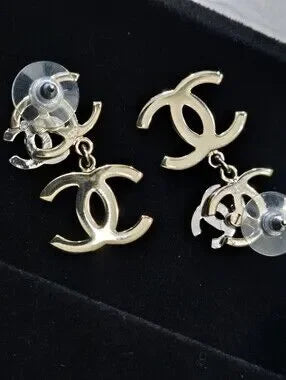 #148 - Chanel Triple CC Crystal/Pearl Earrings Light Gold/Silver 21B- AUTHENTIC
