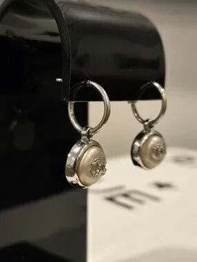 #1106 - Chanel CHANEL 00A Coco Mark Pearl 2000 Earrings Silver