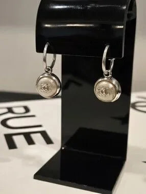 #1106 - Chanel CHANEL 00A Coco Mark Pearl 2000 Earrings Silver