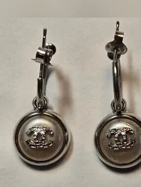 #1106 - Chanel CHANEL 00A Coco Mark Pearl 2000 Earrings Silver