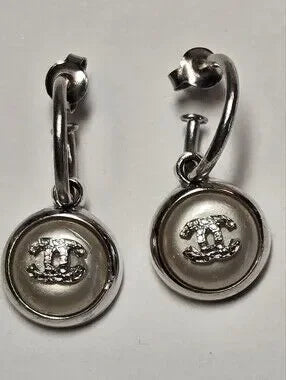 #1106 - Chanel CHANEL 00A Coco Mark Pearl 2000 Earrings Silver