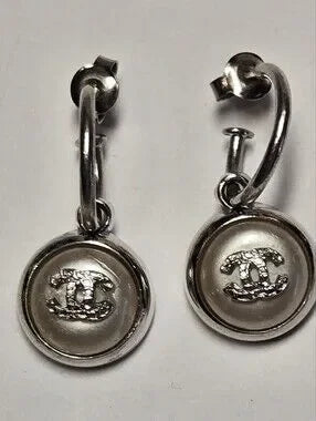 #1106 - Chanel CHANEL 00A Coco Mark Pearl 2000 Earrings Silver