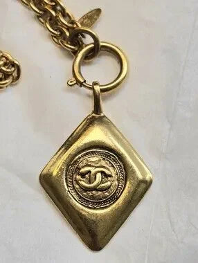#161 - Chanel Coco Mark Diamond Motif Necklace, Gold Plated - VINTAGE
