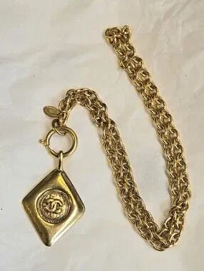 #161 - Chanel Coco Mark Diamond Motif Necklace, Gold Plated - VINTAGE
