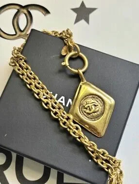 #161 - Chanel Coco Mark Diamond Motif Necklace, Gold Plated - VINTAGE