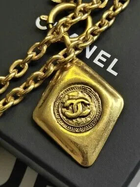 #161 - Chanel Coco Mark Diamond Motif Necklace, Gold Plated - VINTAGE