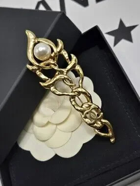 #1108 - Chanel Coco Mark L20C Brooch GP x Imitation pearl Gold