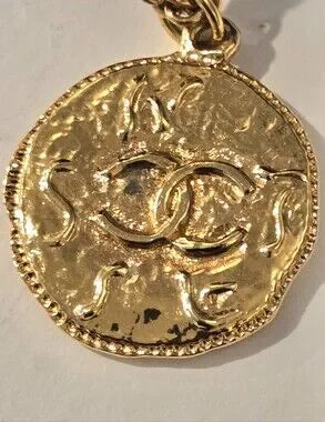 #176 Chanel Logo Coco Mark Vintage Necklace Gold Plated - Vintage
