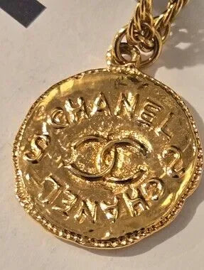 #176 Chanel Logo Coco Mark Vintage Necklace Gold Plated - Vintage