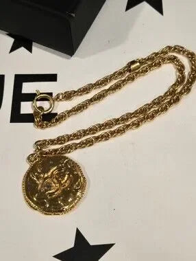 #176 Chanel Logo Coco Mark Vintage Necklace Gold Plated - Vintage