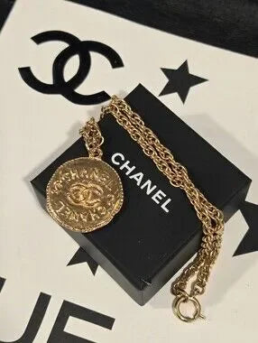 #176 Chanel Logo Coco Mark Vintage Necklace Gold Plated - Vintage